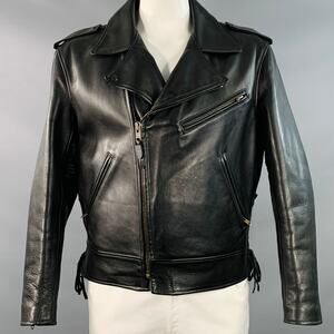 WORN OUT WEST Vintage Size 44 Black Cowhide Leather Motorcycle Jacket